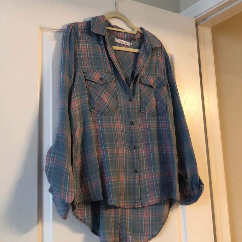 Pastel button up top